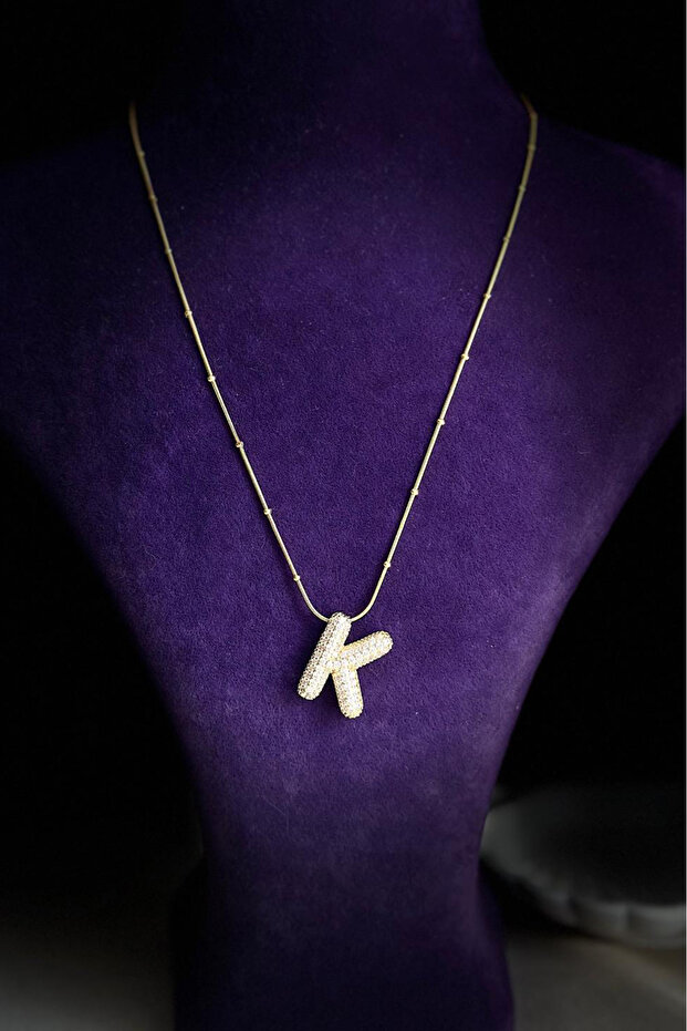 Caprea Çelik 40 + 5 CM Taşlı Balon Kadın Kolye Çelik Kolye Harf Kolye - 2