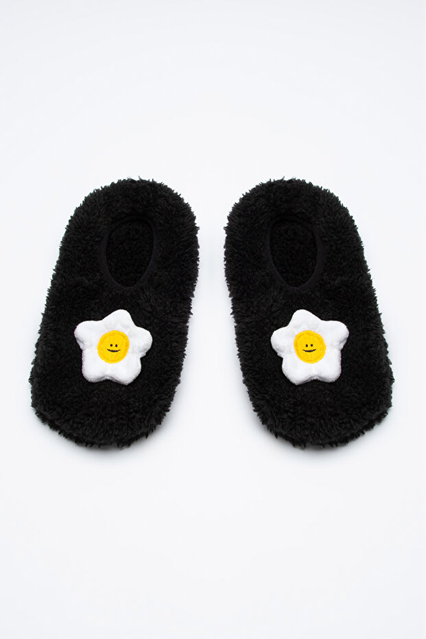 Black Daisy Patterned Booties Socks - 1