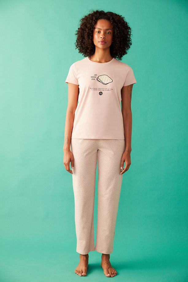 Açık Pembe Tadım Pijama Takımı-hisli Şeyler Koleksiyonu - 3