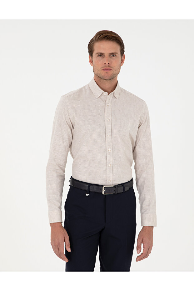 Beige Slim Fit Long Sleeve Shirt 50292457-Vr011