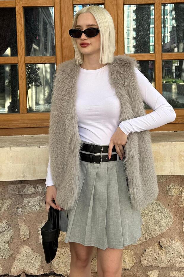 Boyalı Gri Yumuşak Doku Astarlı Kadın Yelek MG2238 - 7