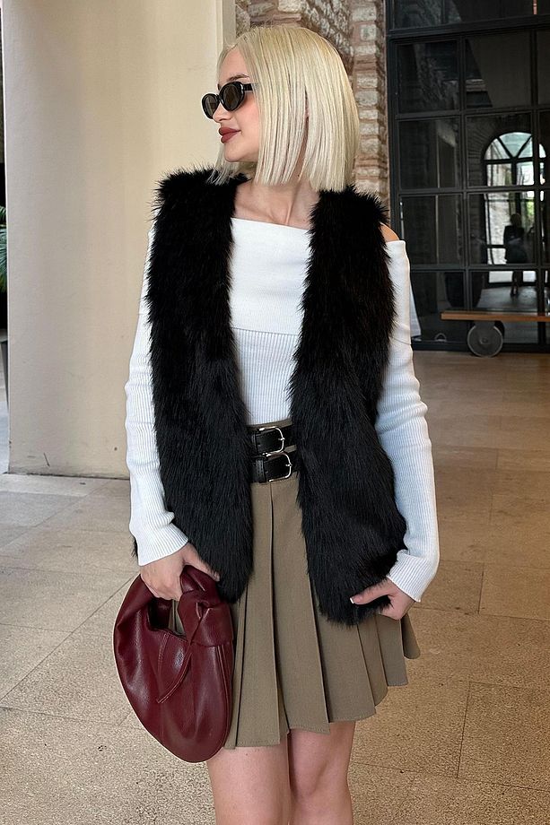 Siyah Yumuşak Doku Astarlı Kadın Yelek MG2238 - 4
