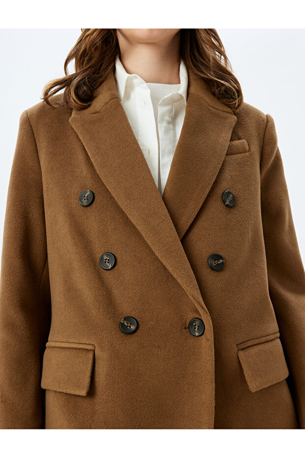 Buttoned Double Breasted Long Stamp Coat - 6