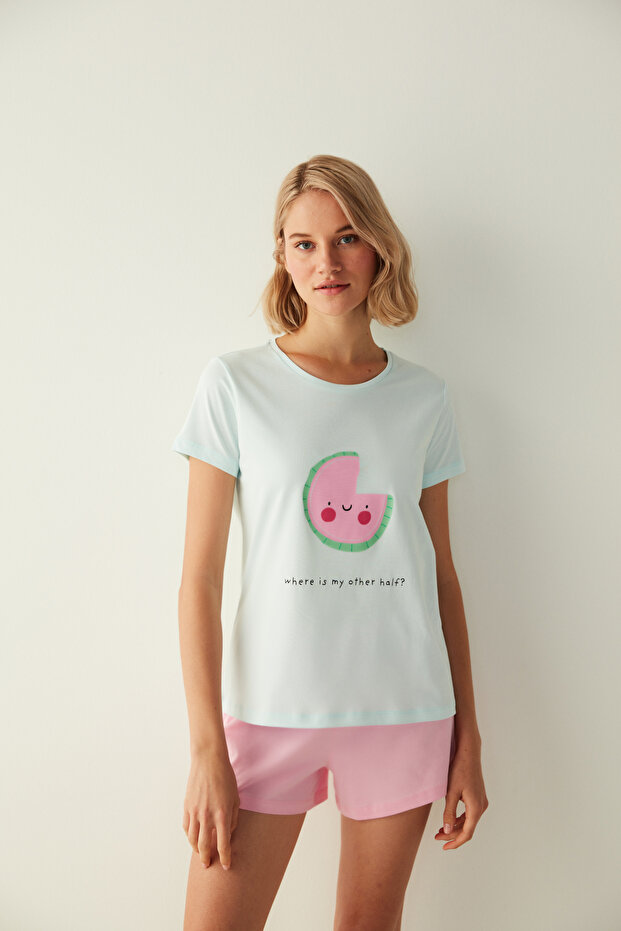 Karpuz Baskılı Tişört Şort Pijama Takımı - 2