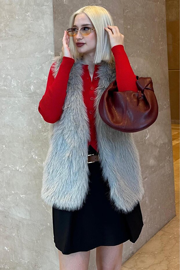 Boyalı Gri Yumuşak Doku Astarlı Kadın Yelek MG2238 - 3