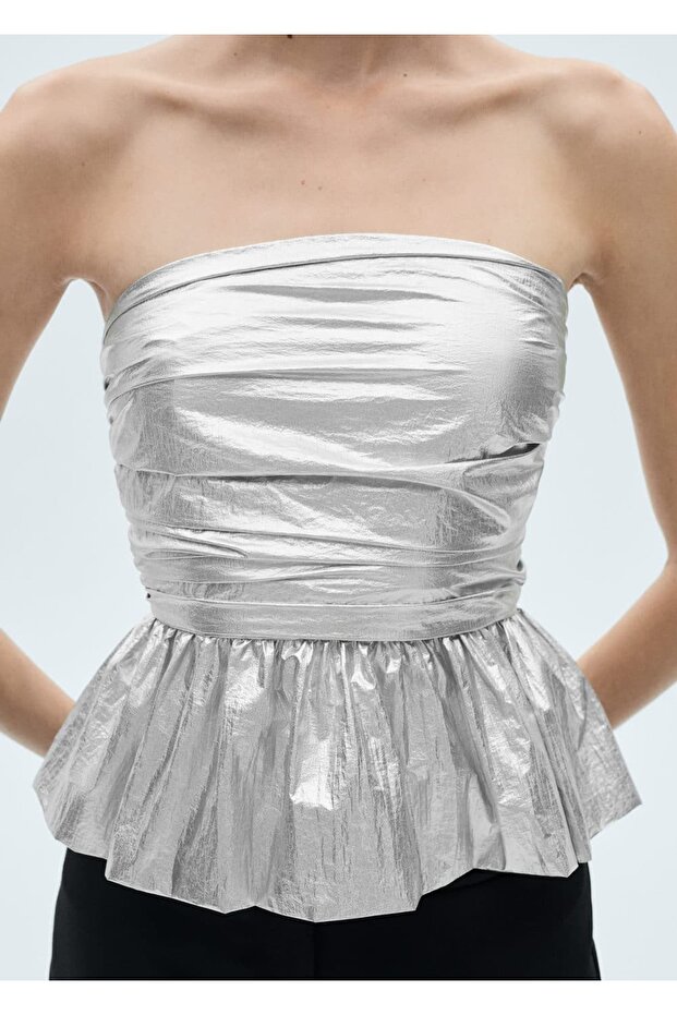 Metalik straplez bluz - 1