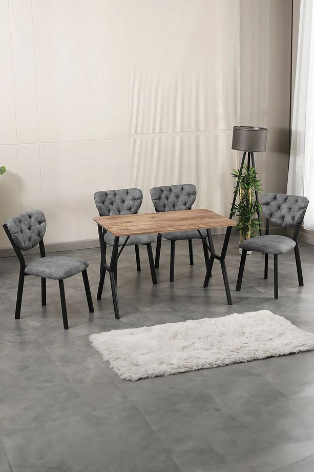 Elma Mutfak Masa Sandalye Takımı 4lü Masa Takımı Yemek Odası Masa Takımı Ceviz Tabla - 1