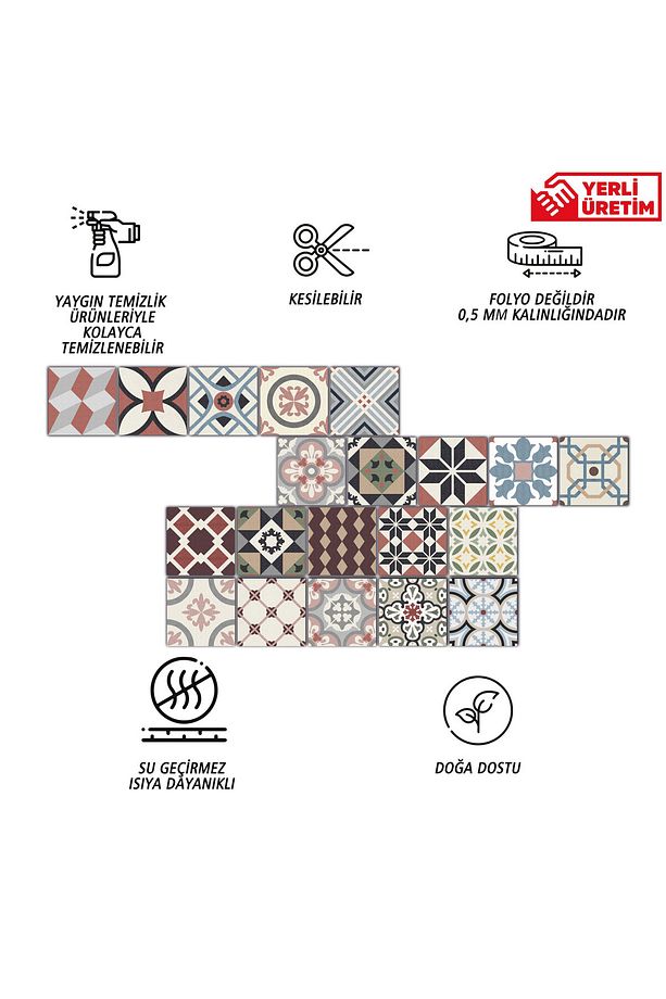 Kendinden Yapışkanlı Patchwork Desenli Pvc Karo 10x10 Cm 20'li Paket - 3