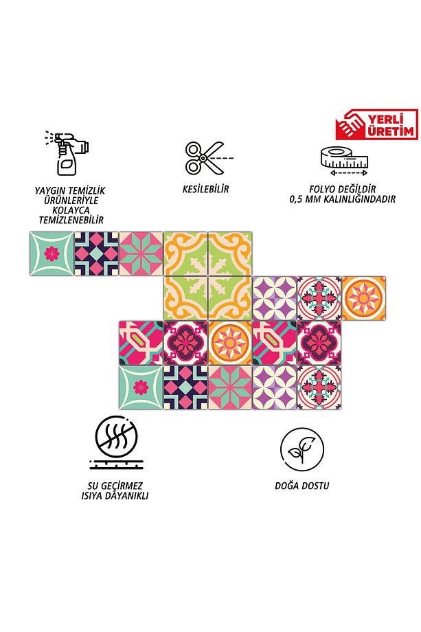 Kendinden Yapışkanlı Pembe Desenli Pvc Karo 10x10 Cm 20'li Paket - 3