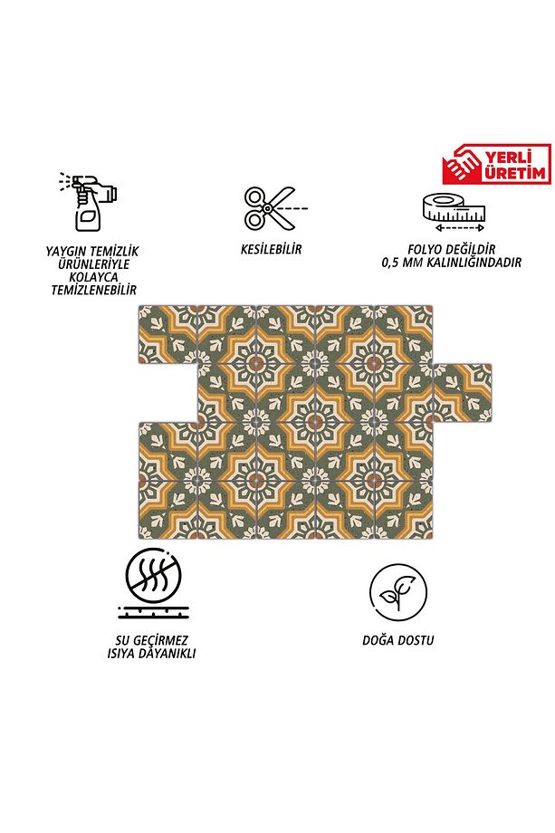 Kendinden Yapışkanlı Yeşil Yıldız Metraj Desenli Pvc Karo 10x10 Cm 20'li Paket - 3