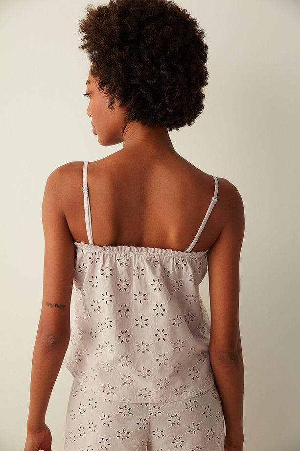 Lila Çiçek Desenli Atlet Şort Pijama Takımı - 6