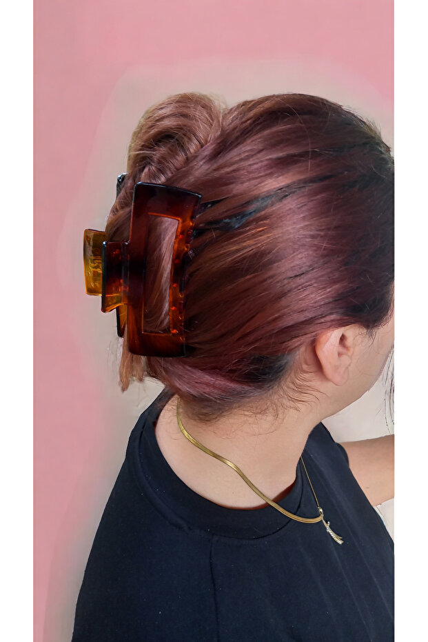 مشبك مزلاج بلون كهرماني مستطيل الشكل (11 سم) - 2