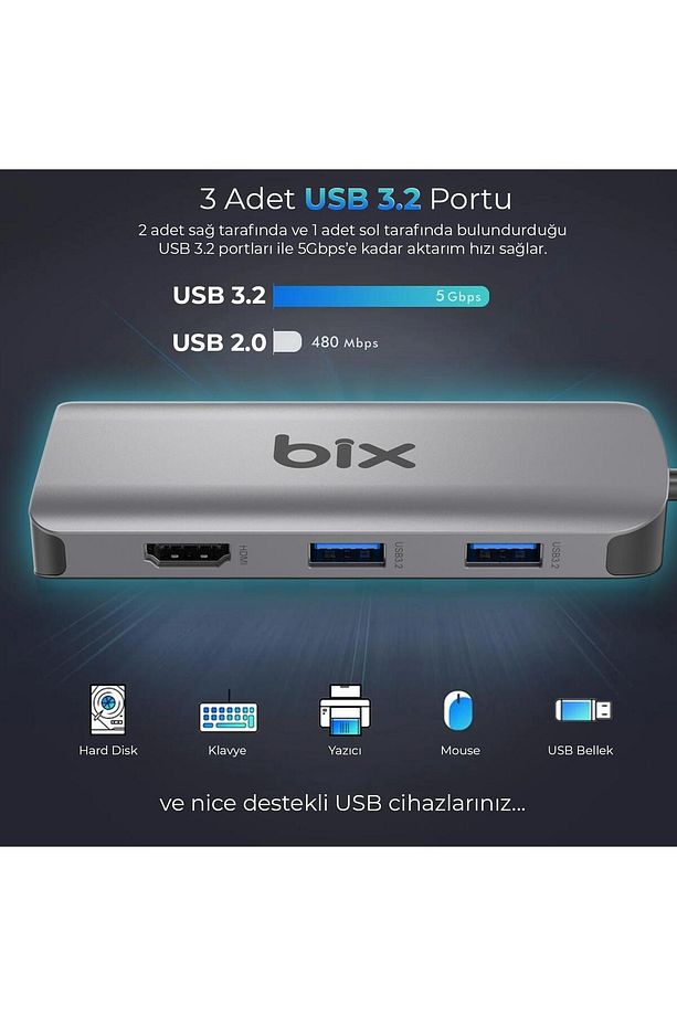 Bx17hb Type-c To Gigabit Ethernet Hdmı Pd Usb 3.2 Micro Sd/sd Vga Çoklayıcı Adaptör - 7