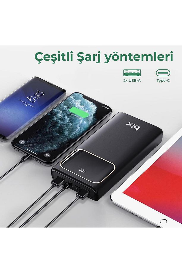 Pb303 30000mah 60w 2*usb Ve Type-c Pd Çıkışlı Hızlı Şarj Destekli Led Göstergeli Powerbank Siyah - 7