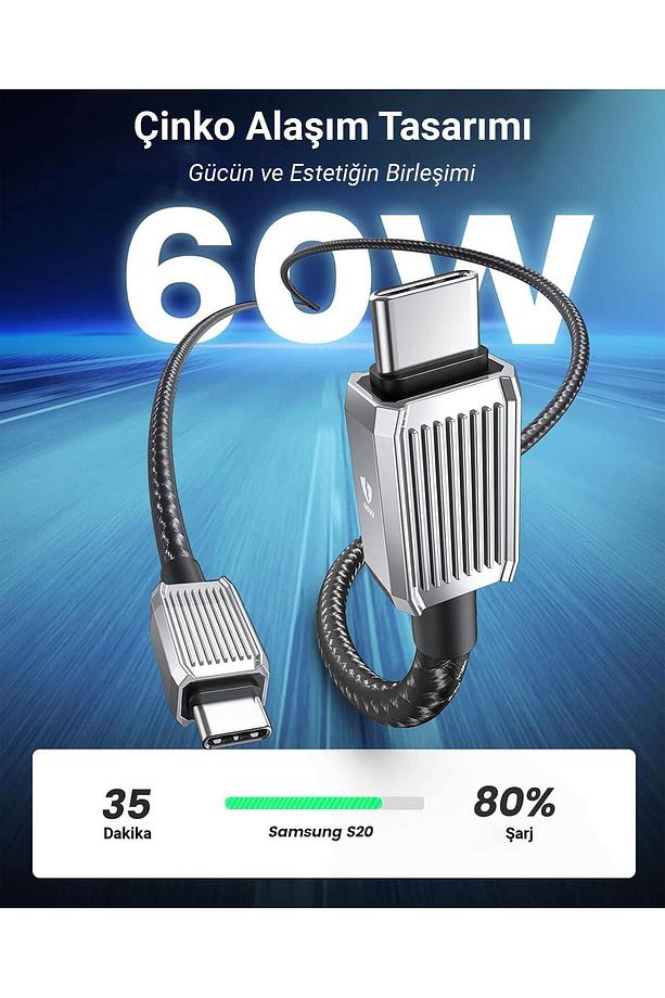 60w 3a Pd Type-c To Type-c Hızlı Şarj Ve Data Kablosu 1.5 Metre - 3