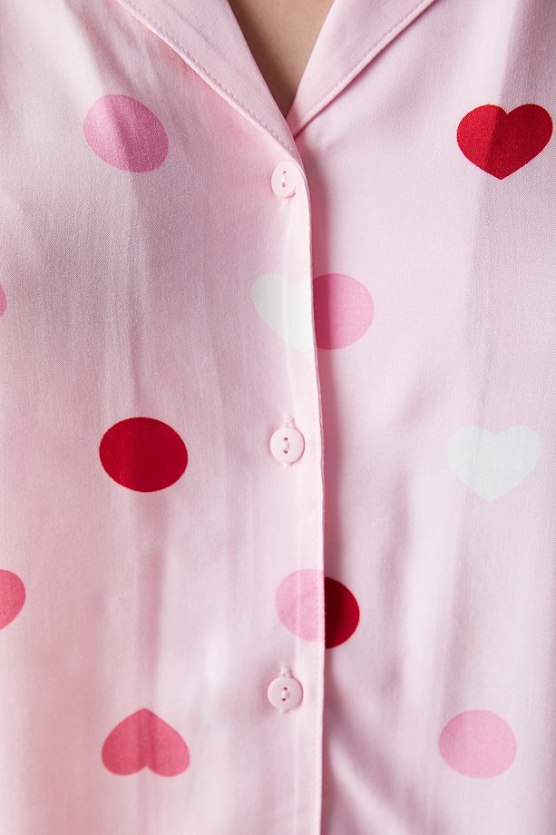 Base Cute Hearts Pembe Gömlek Şort Pijama Takımı - 4