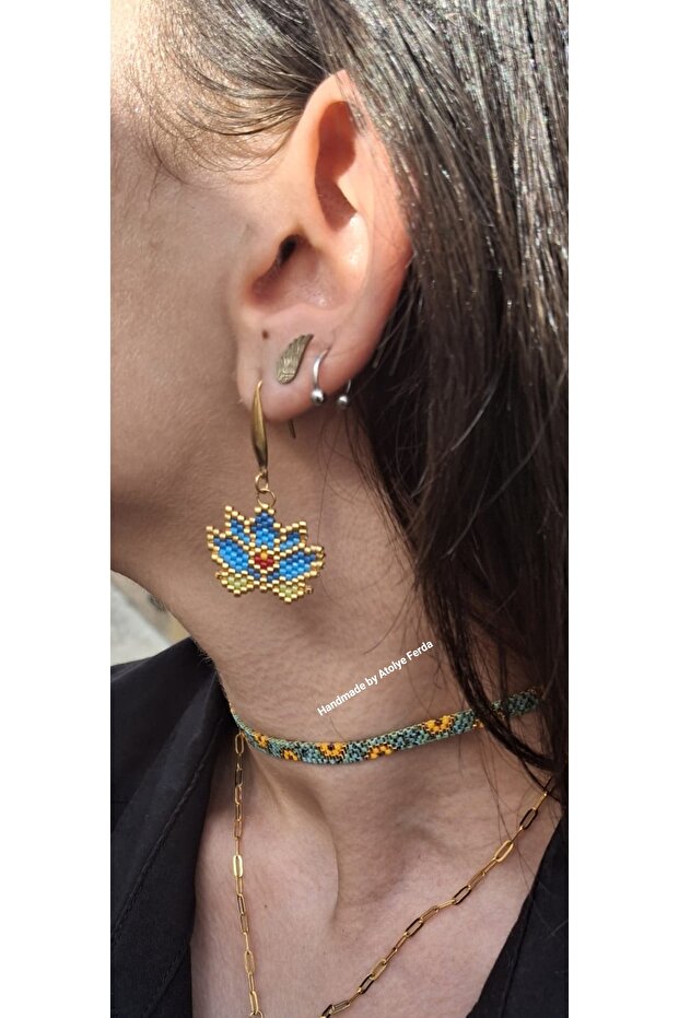 Lotus Flower Figured Miyuki Earrings with Steel Apparatus