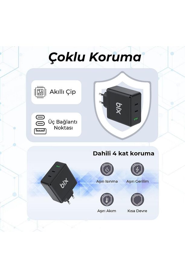 100w Usb Type-c Qc 4.0 Pd 3.0 Gan 3 Portlu Hızlı Şarj Cihazı - 3