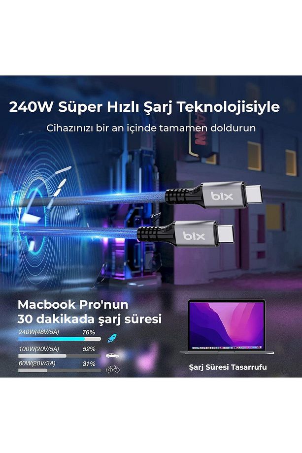 Usb4 Thunderbolt 3/4 Uyumlu Usb-c If Sertifikalı 240w 40gbps 8k 60hz Uhd Hızlı Şarj, Data Ve Gör - 3
