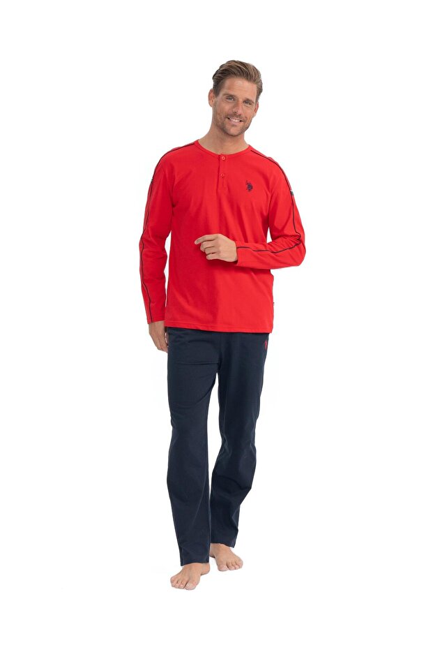 طقم بيجامة رجالي بفتحة حمراء - 1