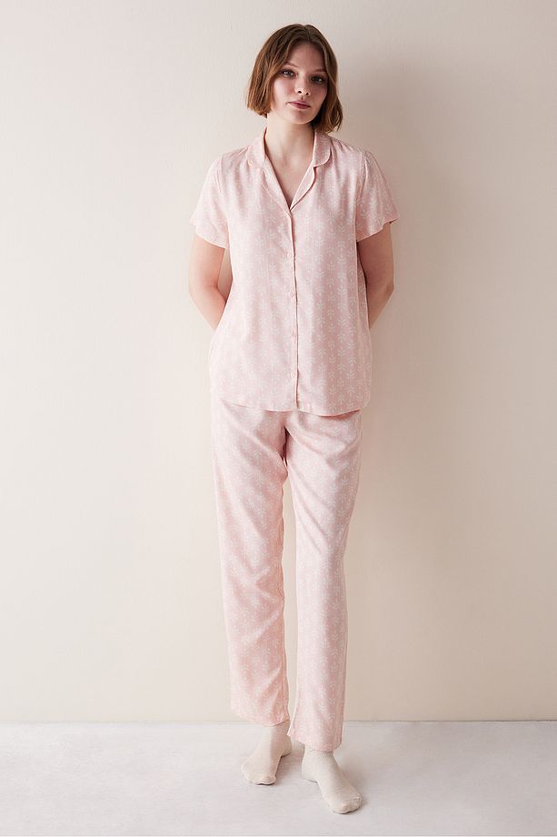 Josie Desenli Pembe Gömlek Pijama Takımı - 1