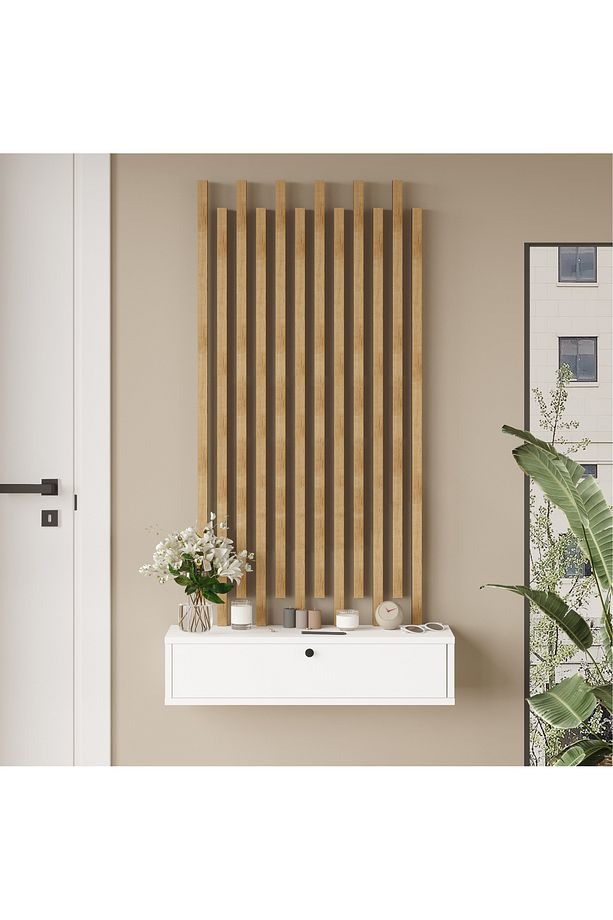 Cosmia Ahşap Çıtalı Dresuar Set Hol Antre CS5-W - 1