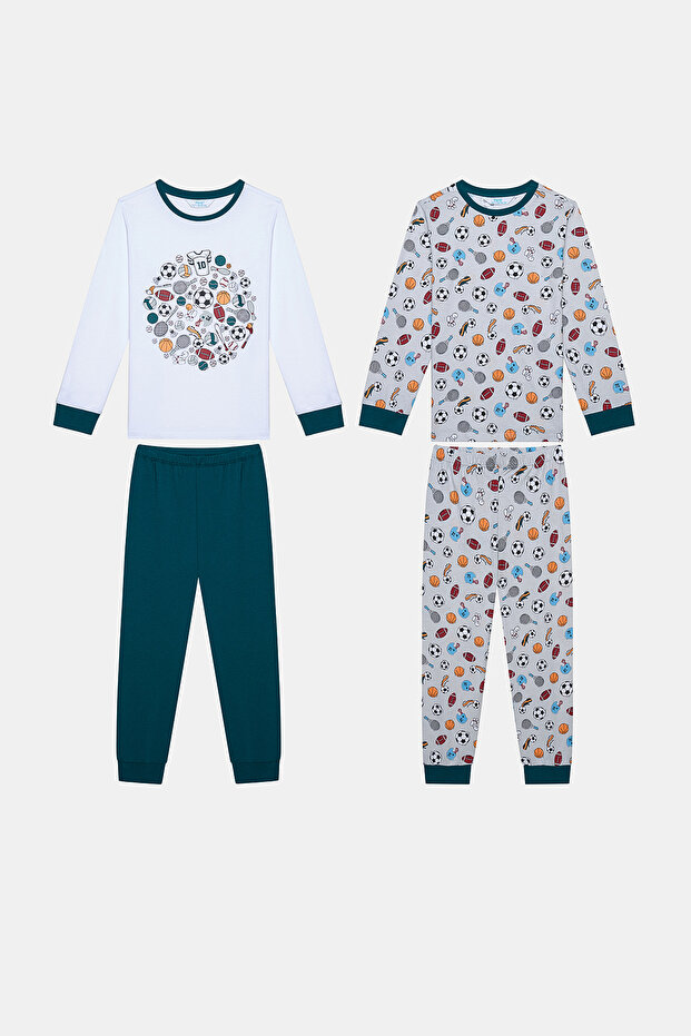 Cotton Boys' Sporty 2-Piece Multicolor Pajamas Set