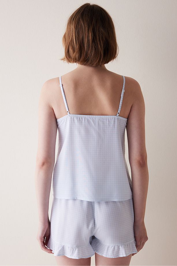 Chole Gingham Mavi Şortlu Pijama Takımı - 5