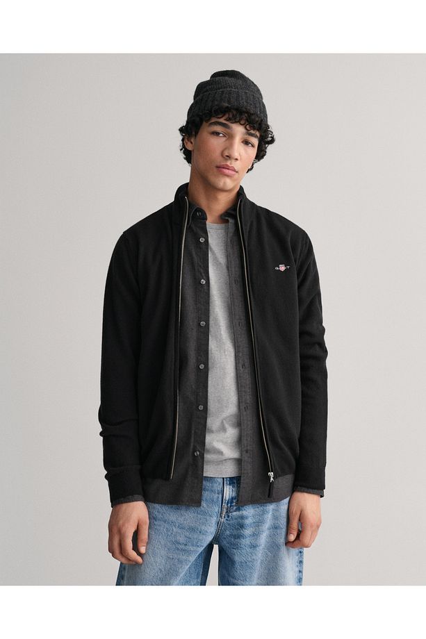 Erkek Siyah Regular Fit Fermuarlı Yün Hırka - 1