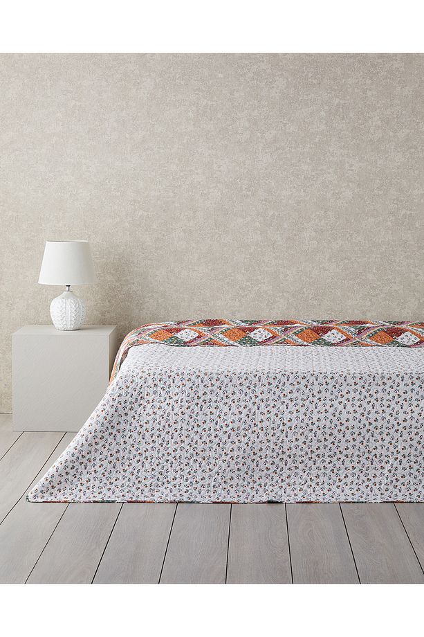 Quatro Patchwork Çift Taraflı Tek Kişilik Çok Amaçlı Örtü Terracotta - 2