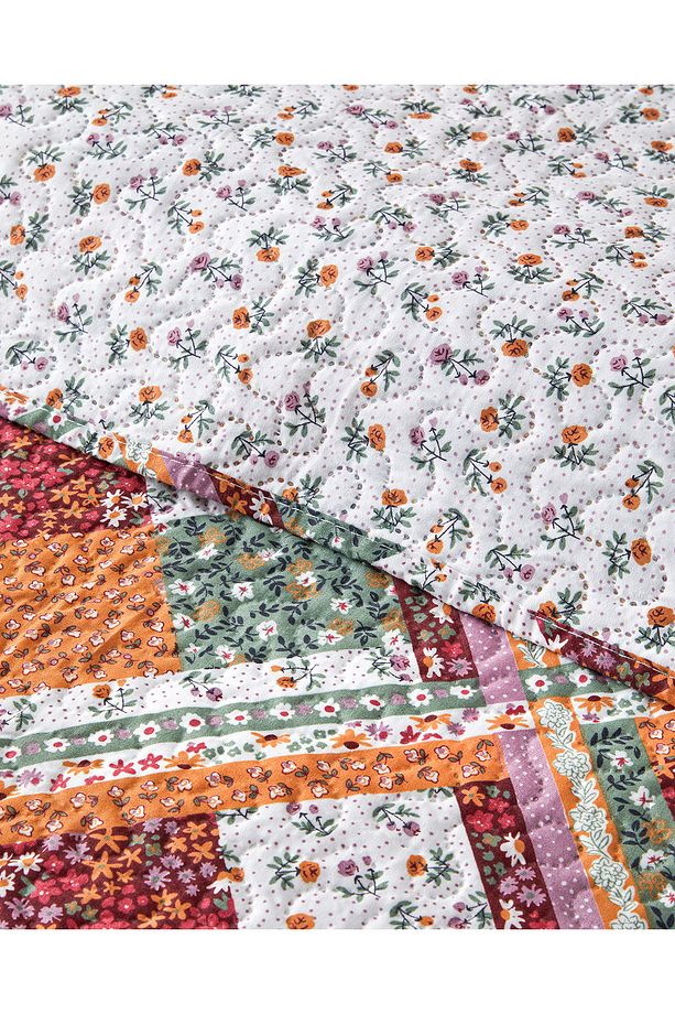 Quatro Patchwork Çift Taraflı Tek Kişilik Çok Amaçlı Örtü Terracotta - 4