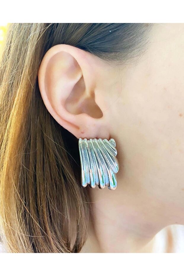 نموذج الأظافر أقراط مربعة متموجة فضية - 1