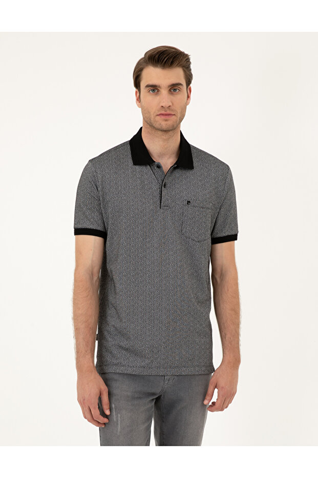 Black Regular Fit Buttoned Polo Collar T-Shirt 50288681-Vr046