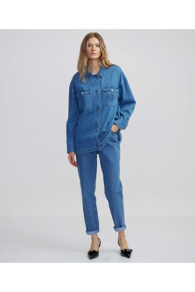 Monogram nakışlı denim gömlek - 2