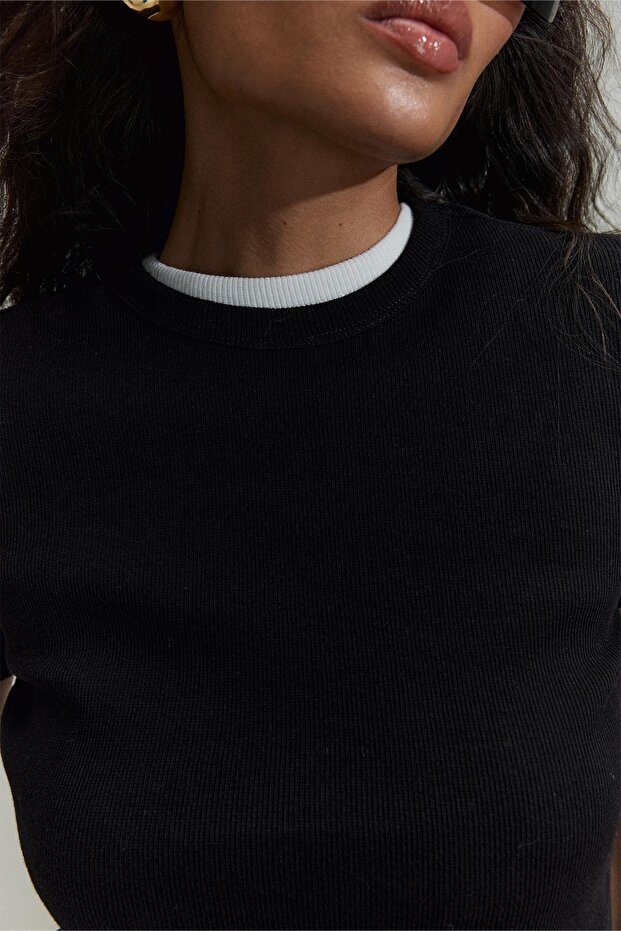 Siyah Evia Basic Tişört - 3