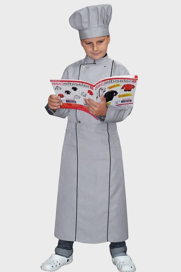 Çocuk Aşçı Kıyafeti Çocuk Aşçı Ceketi Çocuk Aşçı Kostüm Çocuk Şef Önlük Çocuk Mutfak Önlük - 3