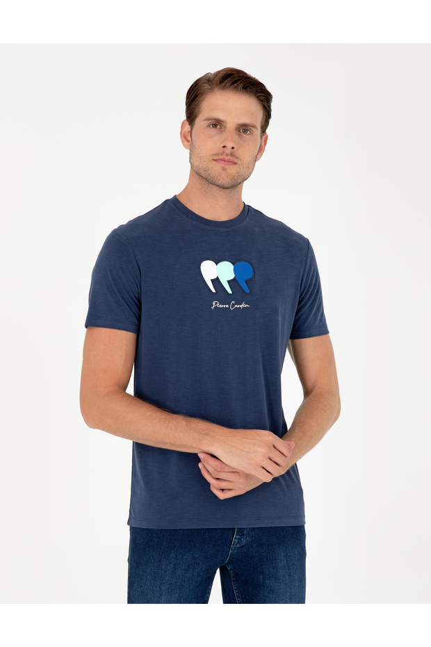 Navy Blue Slim Fit Crew Neck T-Shirt 50290643-Vr033