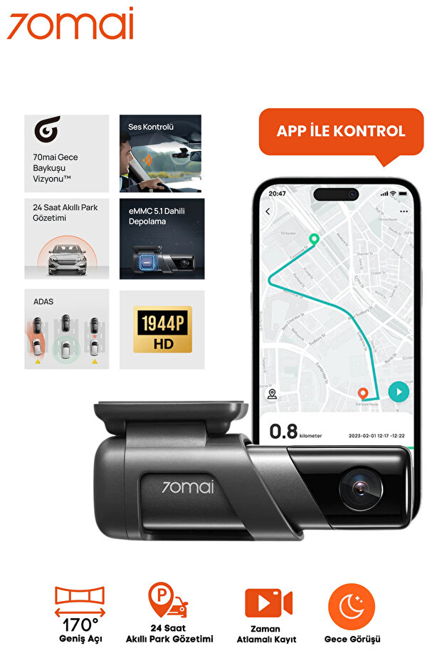 70mai M500 1944p 64gb Dahili Hafızalı Ve Gpsli Araç Kamerası - 1