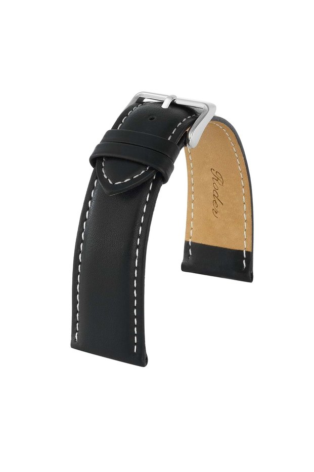 R4106W Leather Strap - Black - White - 20mm
