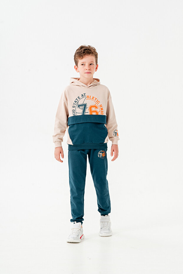 76 State Athletic Union Printed Leg Print Detailed Boys' Bottom-Top Tracksuit Set