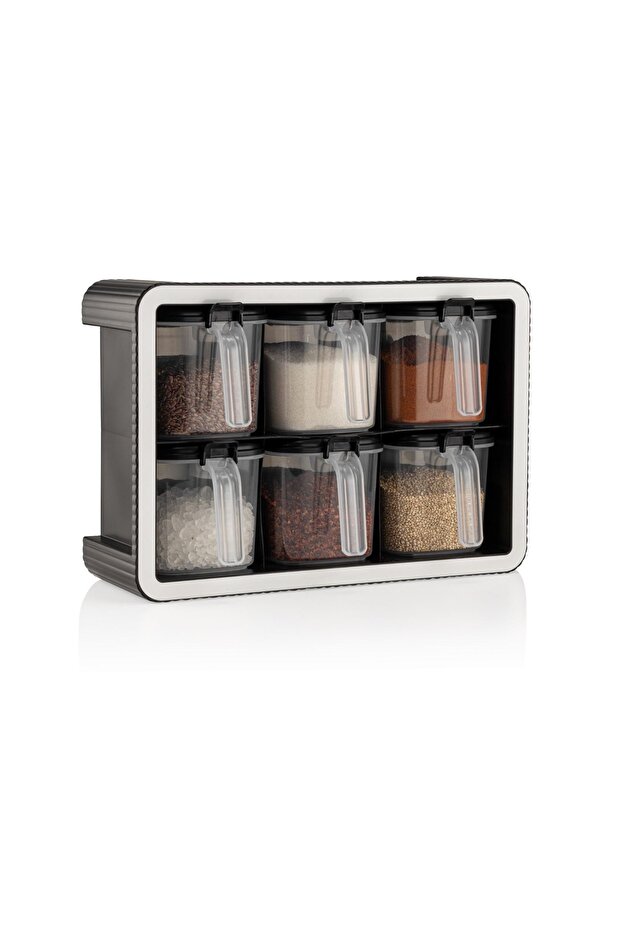 6-Piece Transparent Spoon and Lid Spice Rack Storage Container Set with Stand Wall Mounted and Self-Standing - 2