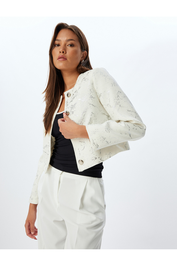 White Patterned Women's Jacket 5Wak50038Uw