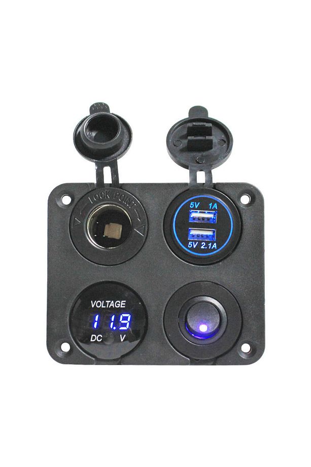 12v 2 Şarj Soketi+çakmaklık+voltaj Göstergesi+on-off Düğmeli Kontrol Paneli - 1