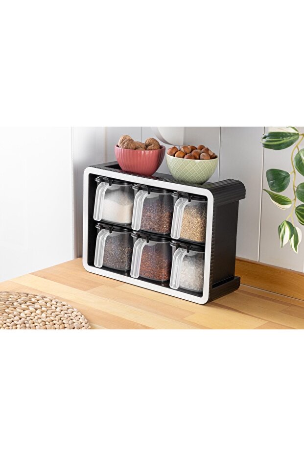 6-Piece Transparent Spoon and Lid Spice Rack Storage Container Set with Stand Wall Mounted and Self-Standing - 3