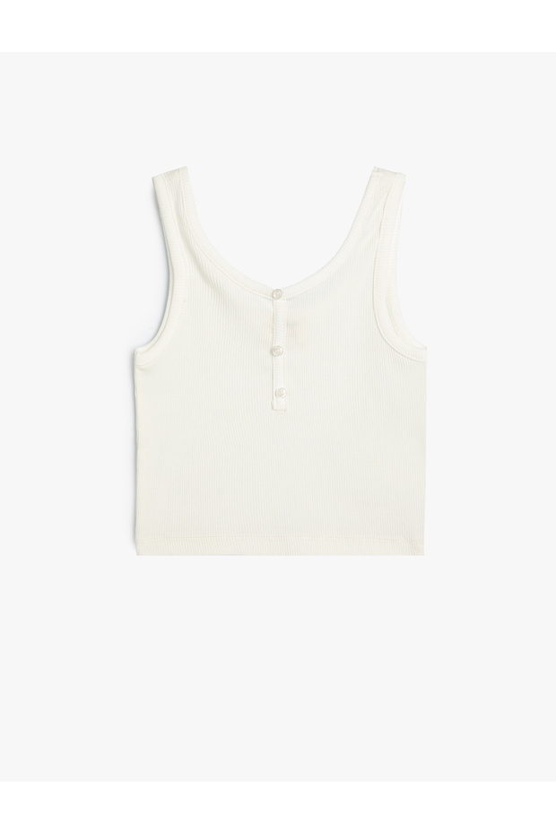 Crop Tank Top Sleeveless Thick Strap U Neck Button Detail