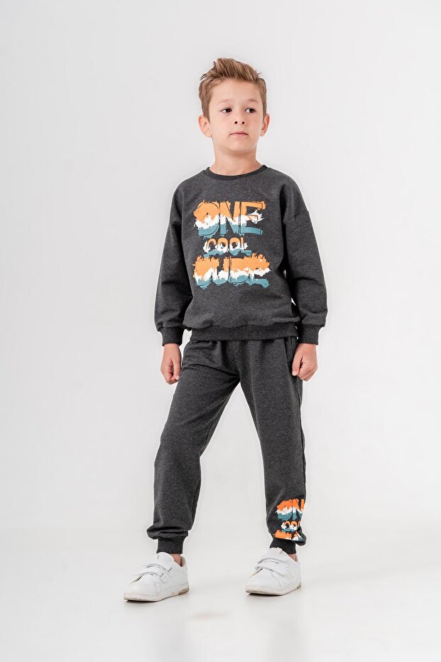 One Dude Cool Printed Leg Print Detailed Boy's Bottom Top Tracksuit Set