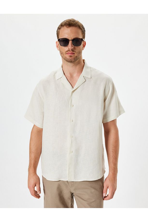 Keten Gömlek Basic Devrik Yaka Regular Fit - 3