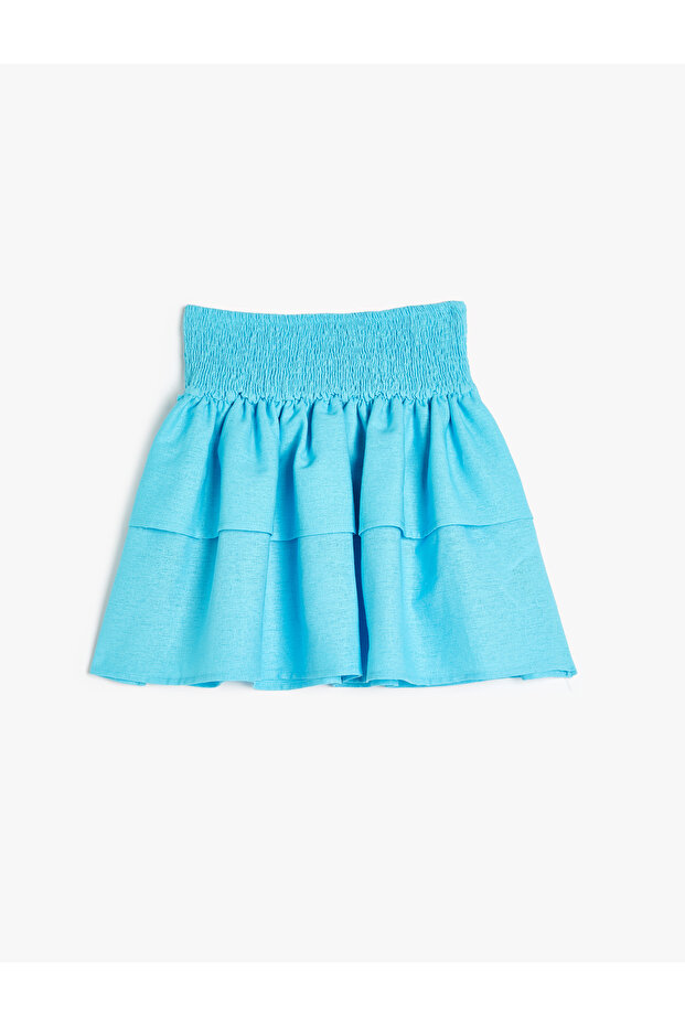 Linen Skirt Layered Elastic Waist Gipe Detailed