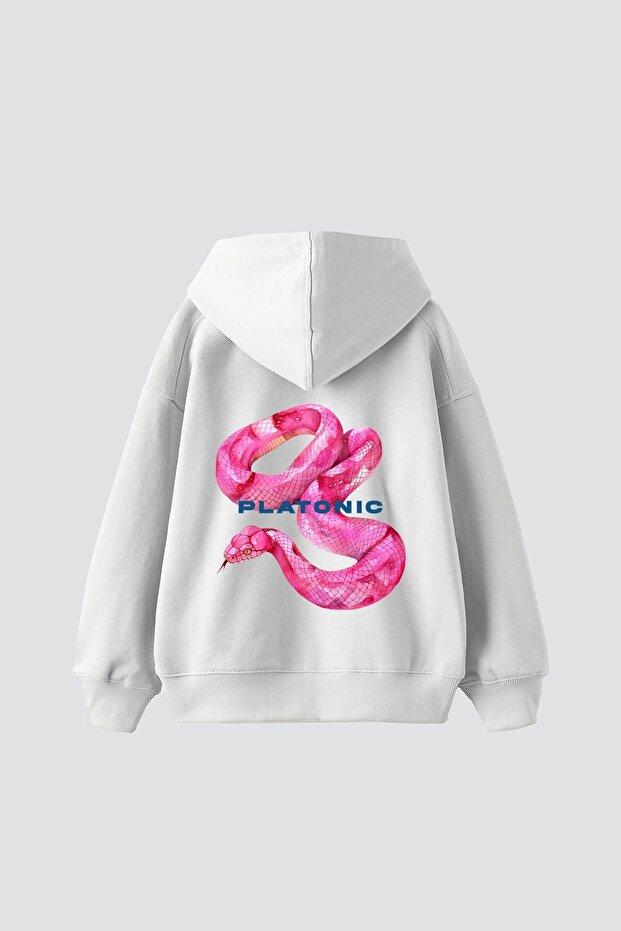 Platonic Printed Oversize Unisex Premium White Hoodie
