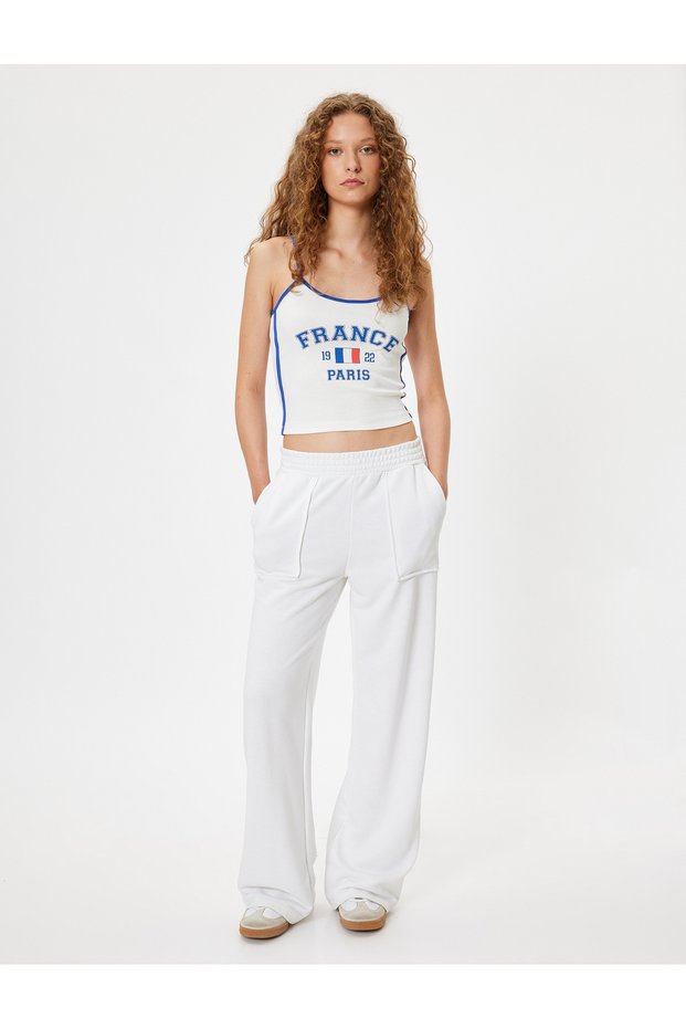 Slogan Printed Athlete's T-Shirt with String Straps, Crew Neck, Ribbed, Slim Fit